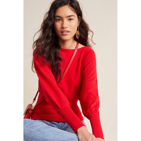Anthropologie Denise Dolman Long Sleeve Knit Sweater in Red Size XS - Picture 1 of 12